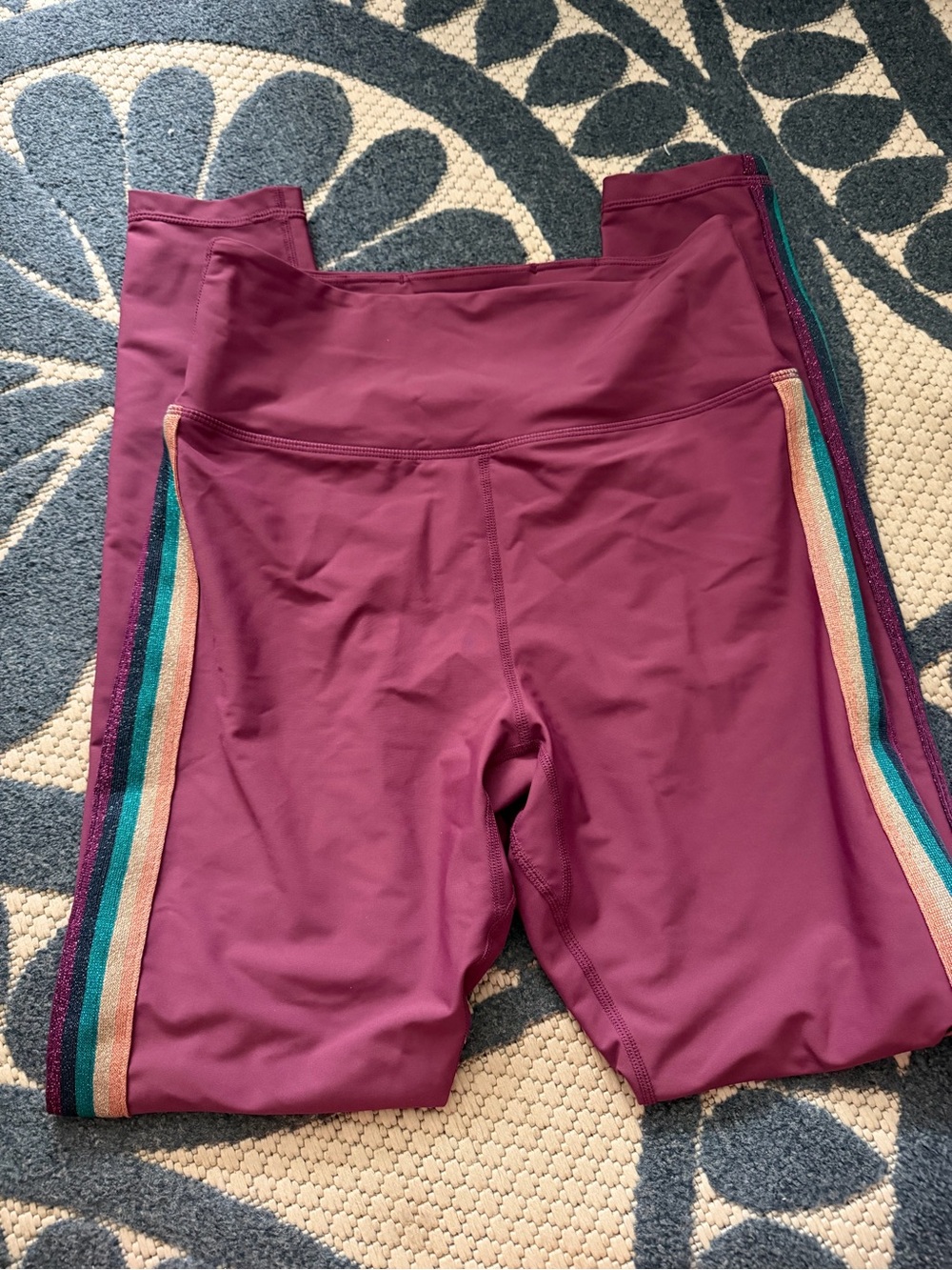Spiritual Gangster Plum Leggings with Striped Side Panels